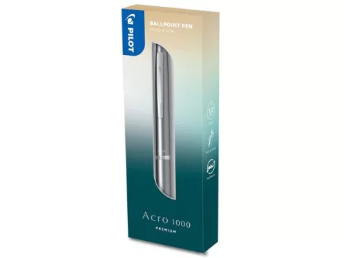 PILOT Golyóstoll, 0,32 mm, nyomógombos, ezüst tolltest, PILOT "Acro 1000", kék