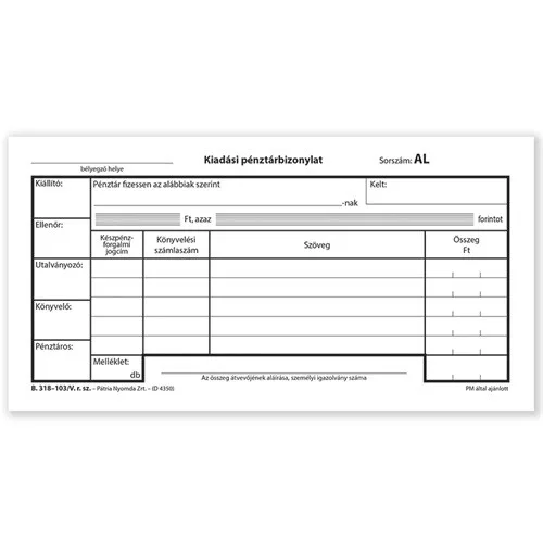 Kiadási pénztárbizonylat 25x2 lapos tömb 203x102 mm