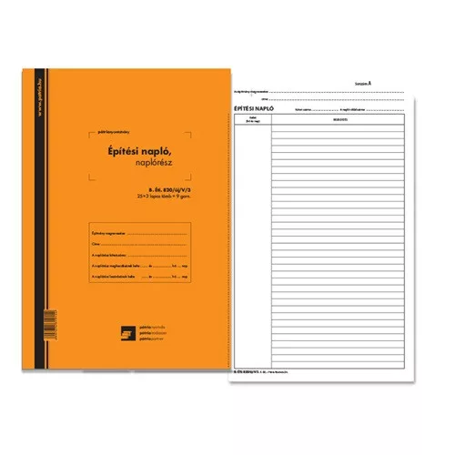 Építési napló 25x3 lapos tömb + 9 db 3 lapos garnitúra