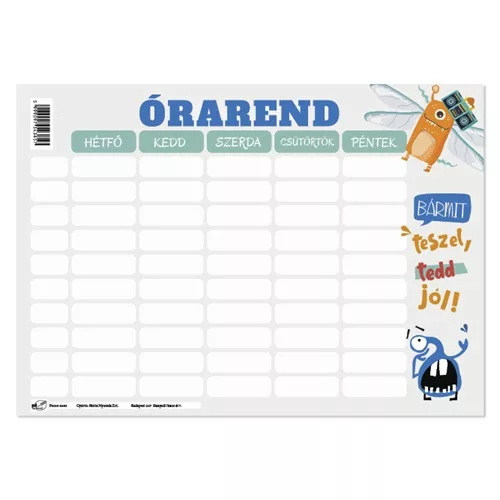Órarend pd 165x117 mm Monsters