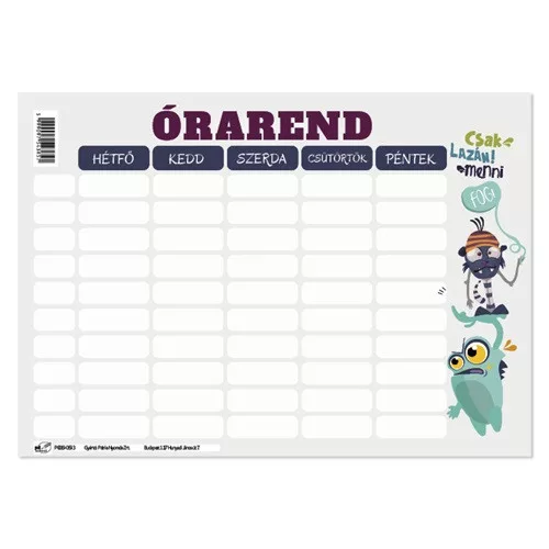 Órarend pd 165x117 mm Monsters