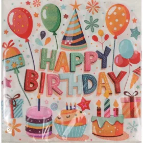   Szalvéta 33x33 cm Happy Birthday(Boldog szülinapot) muffinos 20 db/csomag