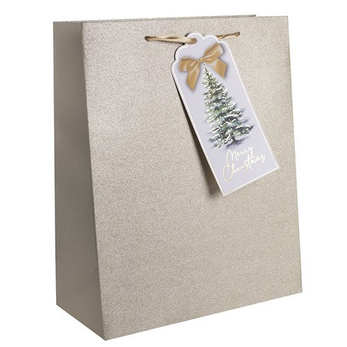 Dísztasak glitteres karácsonyi 26x32 cm arany kártyával