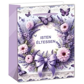   Dísztasak matt 11x14 cm levendulás Isten éltessen felirattal