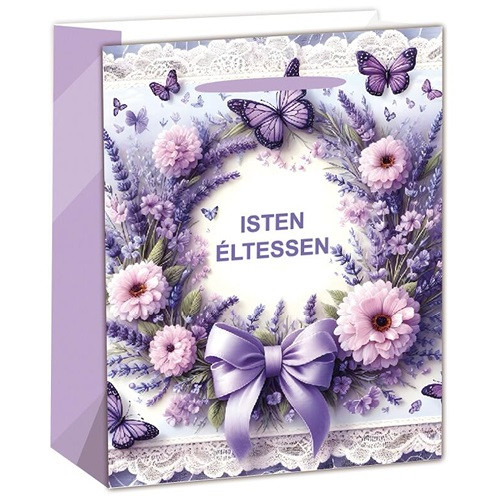 Dísztasak matt 11x14 cm levendulás Isten éltessen felirattal