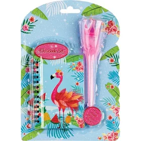   Napló Centrum 12x8 cm flamingó koronás-tollas tollal, vonalas