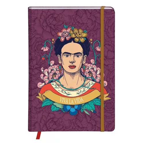 Napló Clairefontaine Frida Kahlo A/5 80 lapos, kemény fedeles, vonalas, gumis záródás, vegyes minta