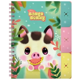   Füzet Bangoberry spirálos, elválasztókkal, 3db Bangobobbal, malac mintával