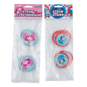   Party szívószál műanyag 24 cm 6db/csomag kalóz/hercegnő minta