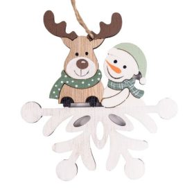   Karácsonyi dekor dísz fa akasztós 12x11 cm hóember és rénszarvas
