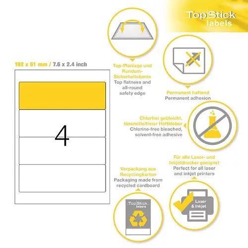 Etikett címke Topstick 192x61 mm szegéllyel 100 ív 400 db/doboz