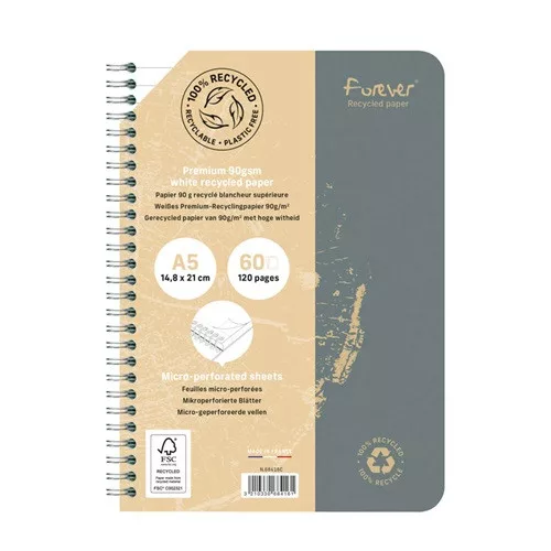 Spirálfüzet Clairefontaine Forever Premium A/5 60 lapos, vonalas