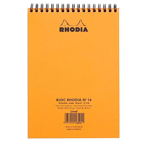 Jegyzettömb spirálos Clairefontaine Rhodia Orange A/5 80 lapos vonalas