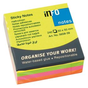   Öntapadós jegyzettömb Info Notes 50x50 mm 240 lapos élénk vegyes színek