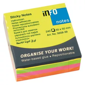   Öntapadós jegyzettömb Info Notes 50x50 mm 240 lapos élénk vegyes színek