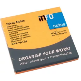   Öntapadós jegyzettömb Info Notes 75x75 mm 80 lapos élénk narancssárga