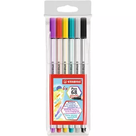   Ecsetfilc Stabilo Pen 68 brush 6 db-os klt. (tengerkék, világoszöld, fűzöld, türkizkék, barna, fekete)