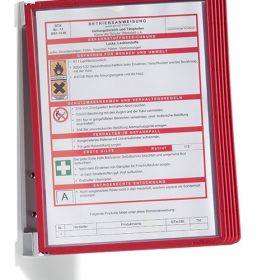   Bemutatótábla-tartó Durable Vario fali 5 db-os táblával piros