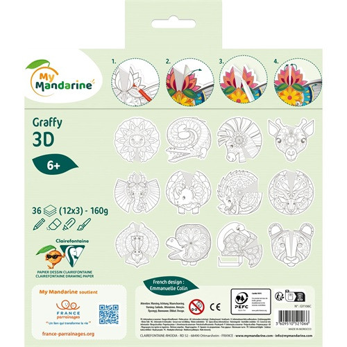 Kreatív színező Avenue Mandarine Graffy Pop Mandala 3D, A szavanna állatai