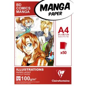   Művészeti rajztömb Clairefontaine A/4 50 lap 100g ragasztott fehér manga illusztrációkhoz