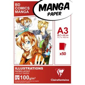   Művészeti rajztömb Clairefontaine A/3 50 lap 100g ragasztott fehér manga illusztrációkhoz