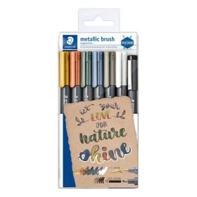   Művészeti ecsetfilc Staedtler Design Journey metálszínű+fehér 6 db-os klt. + fekete tusfilc