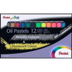   PENTEL Olajpasztell kréta, PENTEL, "Arts", 12 különböző fluoreszkáló és metál szín