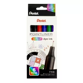   PENTEL Tűfilc készlet, 0,4 mm, PENTEL "Pointliner", 6 különböző szín