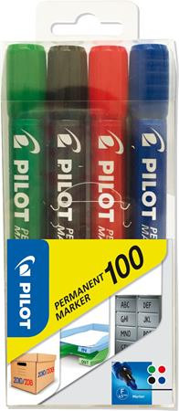 PILOT Alkoholos marker, 1 mm, kúpos, PILOT "Permanent Marker 100", 4 szín