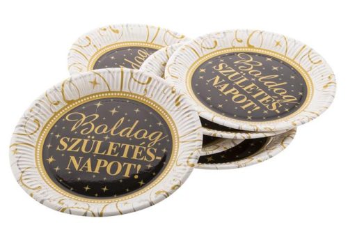 Tányér papír 23 cm  "Boldog Születésnapot", elegáns UTOLSÓ CSOMAGOK