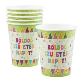   . Pohár, papír, 2,5 dl, "Boldog születésnapot", zászlós