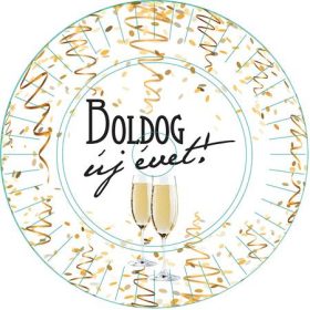 . Tányér, papír, 23 cm, "Boldog Új évet"