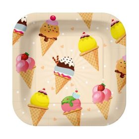 . Tányér, papír, 23 cm, fagyi minta