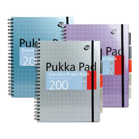 PUKKA PAD Spirálfüzet, A4+, vonalas, 100 lap, PUKKA PAD "Metallic Project Book", vegyes szín