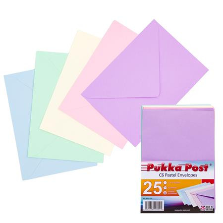 PUKKA PAD Boríték, C6, enyvezett, PUKKA PAD "Pastel", vegyes színek