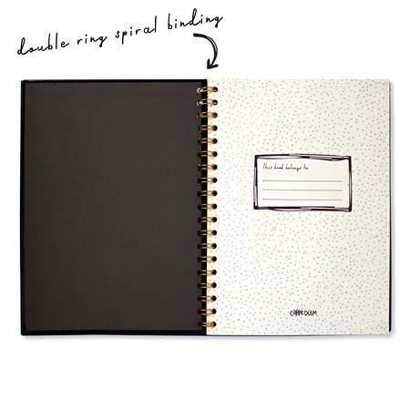 PUKKA PAD Spirálfüzet, B5, vonalas, 80 lap, FSC, PUKKA PAD "Carpe Diem", fekete