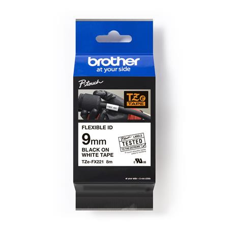 BROTHER Feliratozógép szalag, flexibilis ID, 9 mm x 8 m, BROTHER, "TZe-FX221" fehér-fekete