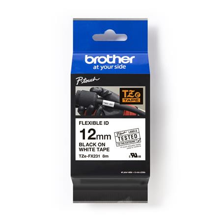 BROTHER Feliratozógép szalag, flexibilis ID, 12 mm x 8 m, BROTHER, "TZe-FX231" fehér-fekete