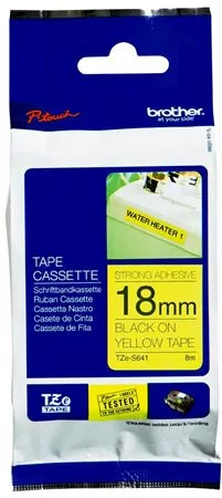 BROTHER Feliratozógép szalag, erős tapadású, 18 mm x 8 m, BROTHER, "Professzionális TZe-S641" sárga-fekete