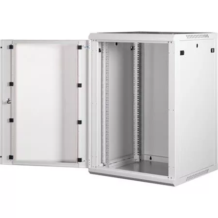 LANDE Rack szekrény, fali, 19", 18U, lapraszerelt, LANDE "PROlineB", szürke