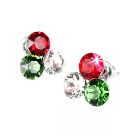   ART CRYSTELLA Fülbevaló, piros-fehér-zöld SWAROVSKI® kristállyal, 11mm, ART CRYSTELLA®