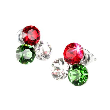 ART CRYSTELLA Fülbevaló, piros-fehér-zöld SWAROVSKI® kristállyal, 11mm, ART CRYSTELLA®