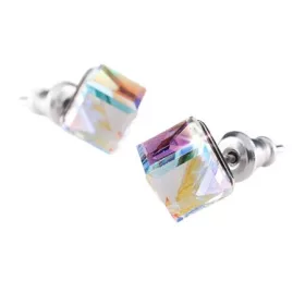   ART CRYSTELLA Fülbevaló, kocka, színjátszós opál SWAROVSKI® kristállyal, 6mm, ART CRYSTELLA®