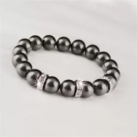   ART CRYSTELLA Karkötő, fekete SWAROVSKI® gyöngyből, fehér rondella kristállyal, 10mm, ART CRYSTELLA® M