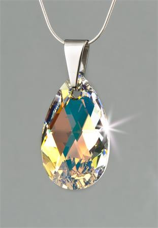 ART CRYSTELLA Nyaklánc, esőcsepp formájú, színjátszós fehér SWAROVSKI® kristállyal, 16mm, ART CRYSTELLA®