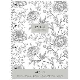   SHKOLYARYK Spirálfüzet, A4+, vonalas, 80 lap, SHKOLYARYK "Vintage flowers", vegyes