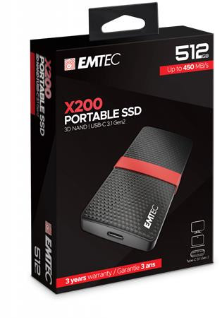 EMTEC SSD (külső memória), 512GB, USB 3.2, 420/450 MB/s, EMTEC "X200"