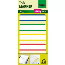   SIGEL Jelölőcímke, megerősített, fehér szélű, 50x38 mm, 4x5 db, SIGEL, vegyes színek