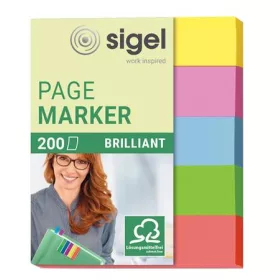   SIGEL Jelölőcímke, papír, 5x40 lap, 12x50 mm, SIGEL "Brilliant Mini", vegyes szín