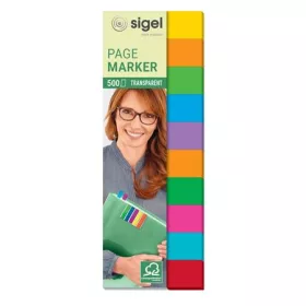   SIGEL Jelölőcímke, műanyag, 10x50 lap, 44x12,5 mm, SIGEL, vegyes színek